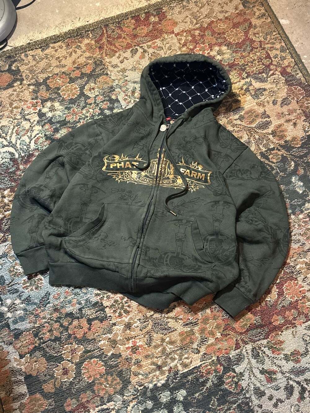 Phat Farm Classics Vintage Y2K All-Over Print Zip-Up Hoodie Large